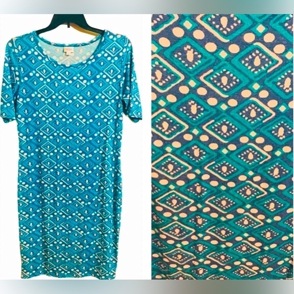 Lularoe Julia Teal Blue White Short Sleeve Casual Midi Dress Size XL - Picture 5 of 10